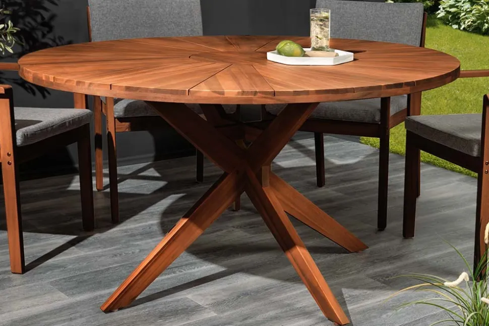 Runder Gartentisch KOPENHAGEN 140cm braun Akazienholz honey finish wetterfest