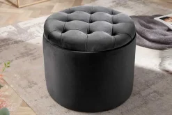 Runder Hocker MODERN BAROCK 50cm grau Samt mit Stauraum