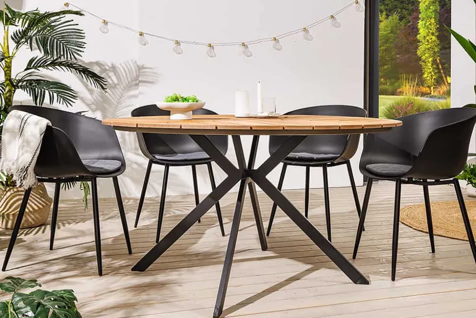 Runder In- und Outdoor Gartentisch DESIGNO 120cm natur Holz-Design anthrazit Metall