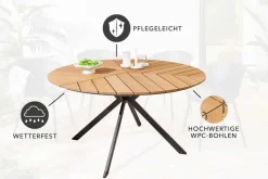 Runder In- und Outdoor Gartentisch DESIGNO 120cm natur Holz-Design anthrazit Metall