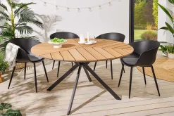 Runder In- und Outdoor Gartentisch DESIGNO 120cm natur Holz-Design anthrazit Metall