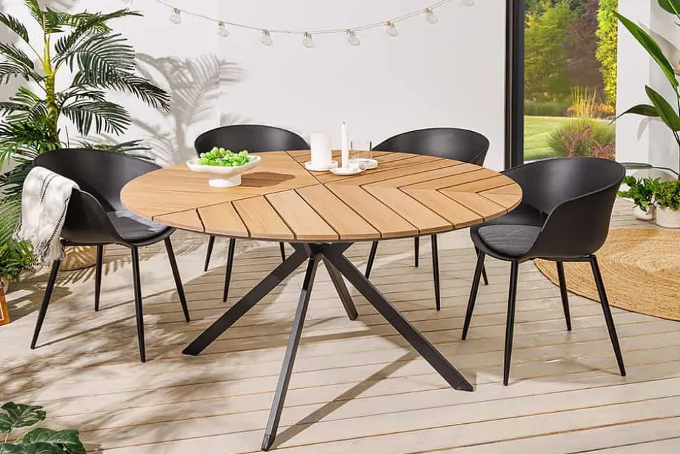 Runder In- und Outdoor Gartentisch DESIGNO 120cm natur Holz-Design anthrazit Metall