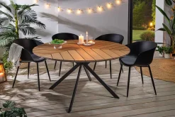 Runder In- und Outdoor Gartentisch DESIGNO 120cm natur Holz-Design anthrazit Metall