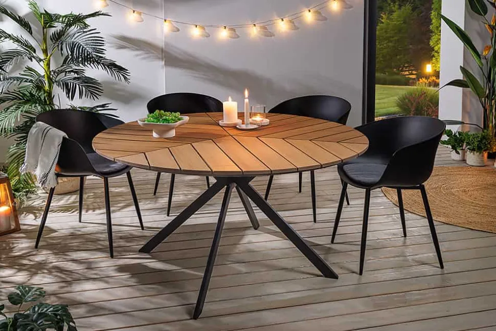 Runder In- und Outdoor Gartentisch DESIGNO 120cm natur Holz-Design anthrazit Metall