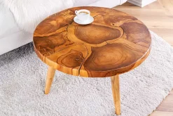 Runder Massivholz Couchtisch MOSAIK 60cm natur Teak Baumstamm handmade