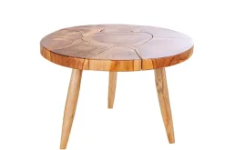 Runder Massivholz Couchtisch MOSAIK 60cm natur Teak Baumstamm handmade