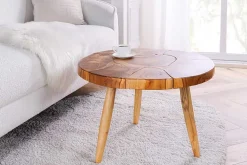 Runder Massivholz Couchtisch MOSAIK 60cm natur Teak Baumstamm handmade