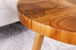 Runder Massivholz Couchtisch MOSAIK 60cm natur Teak Baumstamm handmade