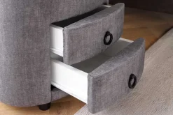 Runder Nachttisch SIGNUM 55cm grau Vogue Velours Samt inkl. Beleuchtung Schubladen