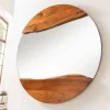 Runder Spiegel AMSTERDAM 105cm braun Akazie Massivholz Wandspiegel
