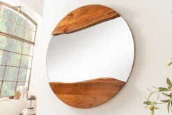 Runder Spiegel AMSTERDAM 105cm braun Akazie Massivholz Wandspiegel