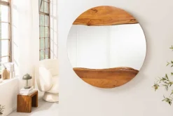 Runder Spiegel AMSTERDAM 105cm braun Akazie Massivholz Wandspiegel