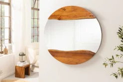 Runder Spiegel AMSTERDAM 105cm braun Akazie Massivholz Wandspiegel