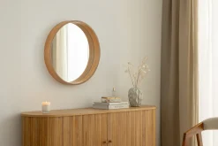 Runder Wandspiegel PORTRAIT 70cm natur Echtholzfurnier in Eichenholz-Design