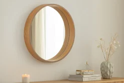 Runder Wandspiegel PORTRAIT 70cm natur Echtholzfurnier in Eichenholz-Design
