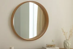 Runder Wandspiegel PORTRAIT 70cm natur Echtholzfurnier in Eichenholz-Design