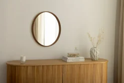 Runder Wandspiegel PORTRAIT 70cm braun in Walnussholz-Design