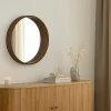 Runder Wandspiegel PORTRAIT 70cm braun Echtholzfurnier in Walnussholz-Design