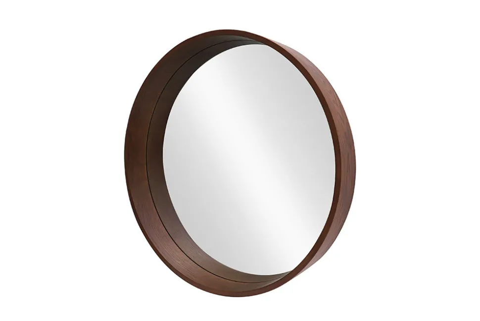 Runder Wandspiegel PORTRAIT 70cm braun Echtholzfurnier in Walnussholz-Design