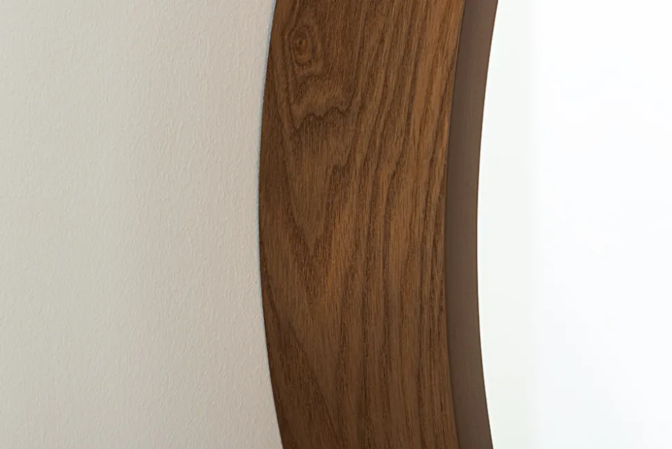 Runder Wandspiegel PORTRAIT 70cm braun Echtholzfurnier in Walnussholz-Design