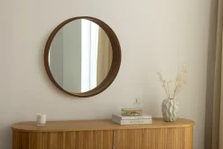 Runder Wandspiegel PORTRAIT 70cm braun Echtholzfurnier in Walnussholz-Design