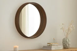 Runder Wandspiegel PORTRAIT 70cm braun Echtholzfurnier in Walnussholz-Design