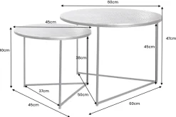 Rundes 2er Set Couchtisch ELEMENTS 60cm silber antik Krokodil-Design handmade