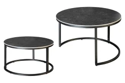 Rundes 2er Set Couchtische ELEGANCE 75cm anthrazit Keramik schwarz Metall