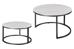 Rundes 2er Set Couchtische ELEGANCE 75cm weiß Keramik schwarz Metall