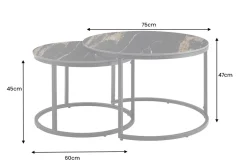 Rundes 2er Set Couchtische ELEGANCE 75cm schwarz gold sand Aurora Oro Keramik