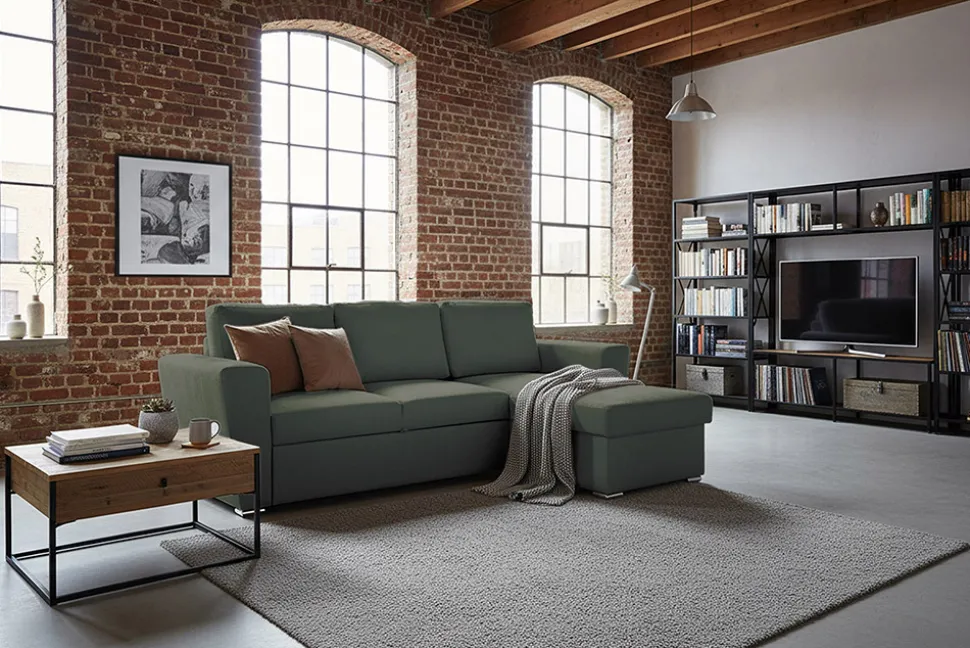 Schlafecksofa APARTMENT 245cm grün Strukturstoff inkl. Stauraum beidseitig aufbaubar