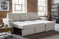 Schlafecksofa APARTMENT 245cm beige Strukturstoff inkl. Stauraum beidseitig aufbaubar
