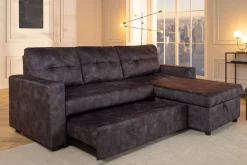 Schlafecksofa APARTMENT 205cm grau Samt 3-Sitzer inkl. Stauraum beidseitig aufbaubar