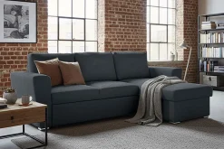 Schlafecksofa APARTMENT 245cm grau Strukturstoff inkl. Stauraum beidseitig aufbaubar