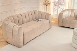 3-Sitzer Sofa BABYLON 200cm champagner beige Samt mit Ziersteppung