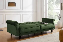 3-Sitzer Sofa MAISON BELLE AFFAIRE 220cm moosgrün Vogue Velours Samt Schlaffunktion