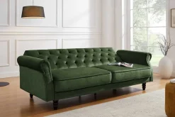 3-Sitzer Sofa MAISON BELLE AFFAIRE 220cm moosgrün Vogue Velours Samt Schlaffunktion