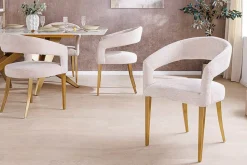 Skandinavischer Stuhl BOUTIQUE beige Strukturstoff brushed champagner gold Metall