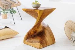 Skulp­tu­raler Beistelltisch HELIX 30cm natur Suarholz handmade in Bali Sitzhocker