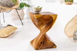 Skulp­tu­raler Beistelltisch HELIX 30cm natur Suarholz handmade in Bali Sitzhocker