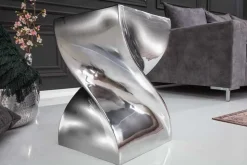 Skulp­tu­raler Beistelltisch TWIST 45cm silber Aluminium poliert Sitzhocker Modern Design