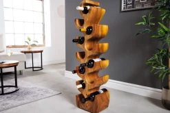 Skulp­tu­rales Weinregal ARTE 100cm natur Suarholz handmade in Bali Flaschenhalter