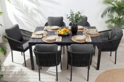 Stapelbarer Stuhl ROPE anthrazit Aluminium Gartensessel inkl. Kissen In- und Outdoor