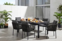 Stapelbarer Stuhl ROPE anthrazit Aluminium Gartensessel inkl. Kissen In- und Outdoor