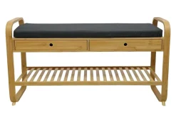 Stilvolle Schuhbank ZEN-BO 100cm natur grau Bambus Regal Sitzbank mit Schubladen