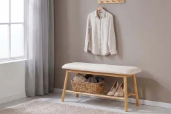 Stilvolle Schuhbank ZEN-BO 90cm natur beige Bambus Regal Sitzbank mit Stauraum