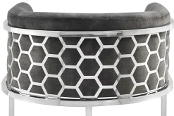 Stilvoller Barhocker ELEGANCE grau Samt silber Edelstahl mit Armlehne und Fußablage