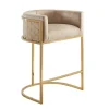 Stilvoller Barhocker ELEGANCE beige Samt gold Edelstahl mit Armlehne und Fußablage