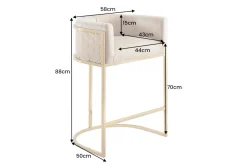 Stilvoller Barhocker ELEGANCE beige Samt gold Edelstahl mit Armlehne und Fußablage