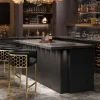 Stilvoller Barhocker ELEGANCE schwarz Samt gold Edelstahl mit Armlehne und Fußablage
